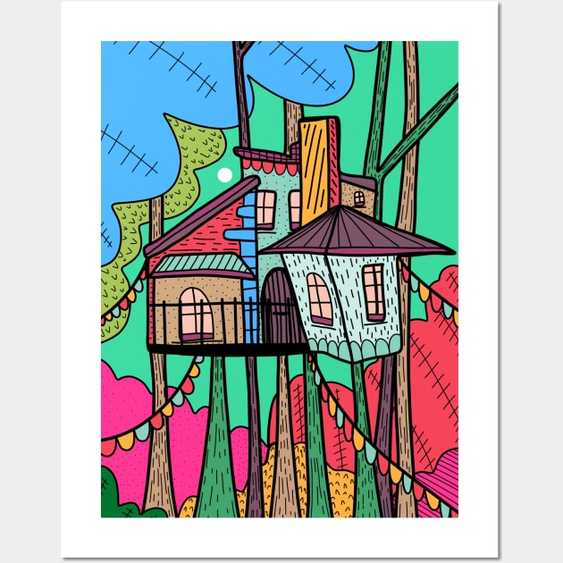 The Colorful Tree House Wall Art by Swadeillustrations